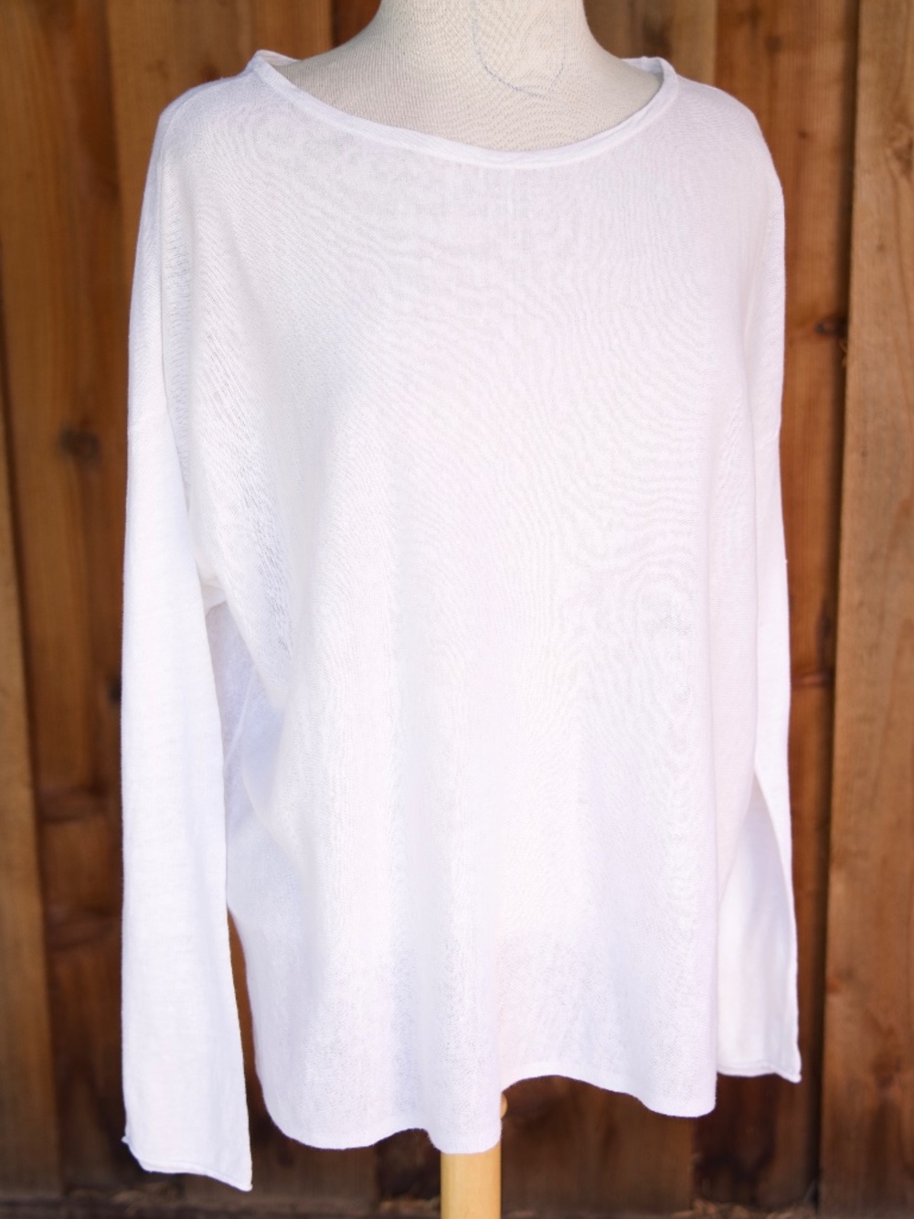 Eileen Fisher 100% Linen Knit White Jersey Long Sleeve Tee Woman's L